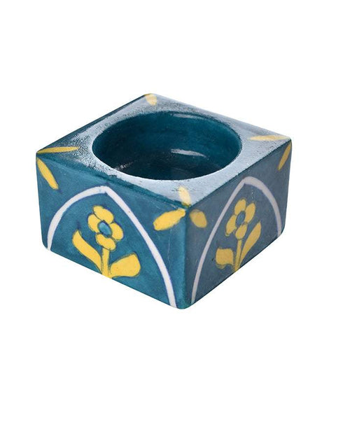 Blue Pottery Candle Holder Set Of 2pcs.